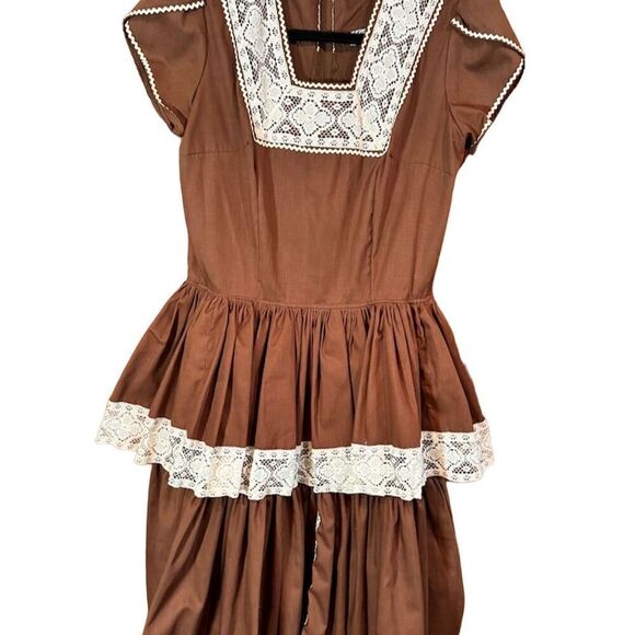 Kate Schorer Vintage 60s 70s Brown Polka Dot Swing Dress Kate Schorer Western M - Picture 1 of 15